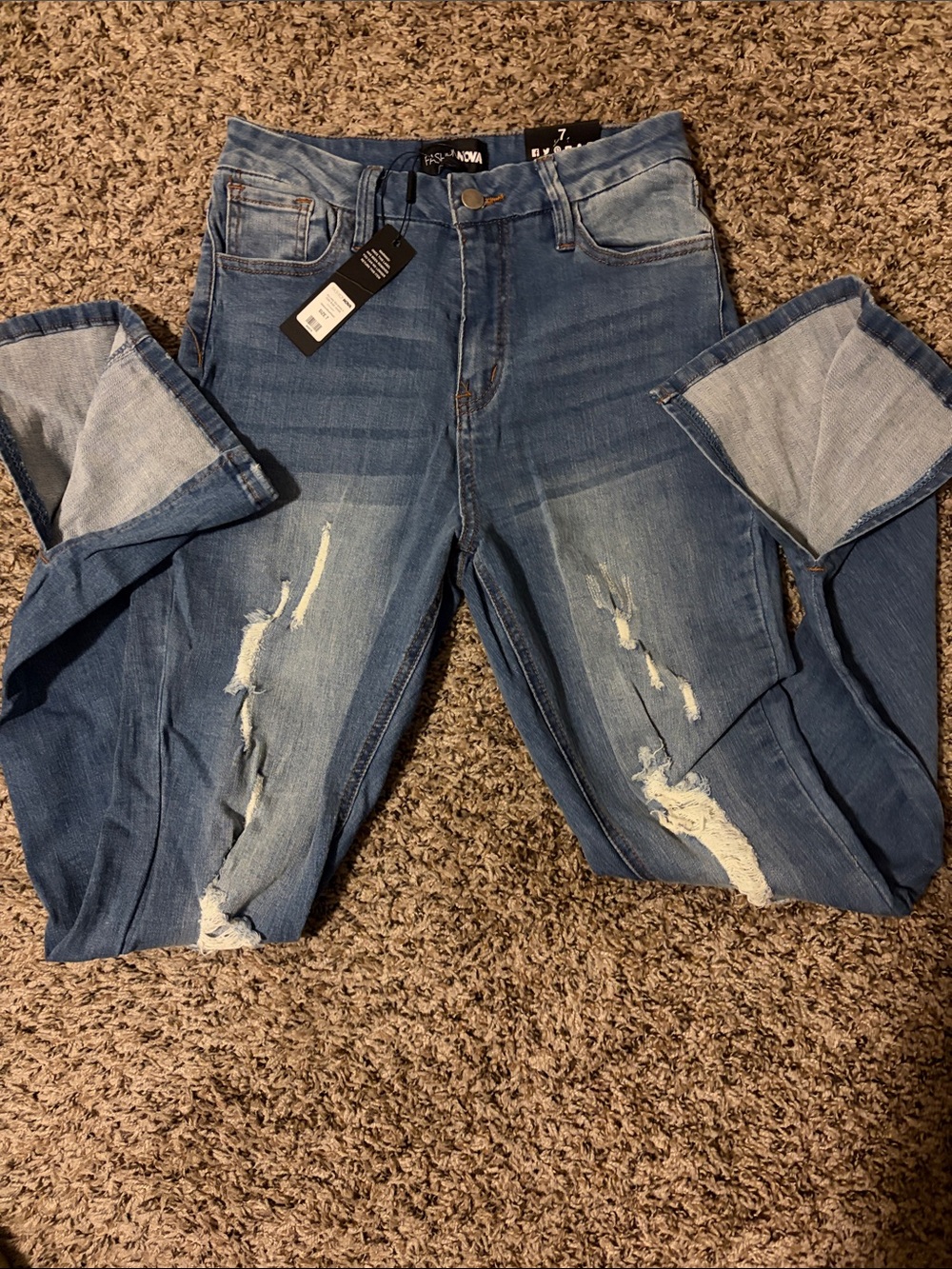 Fashion Nova Distressed Straight Leg Medium Blue Jeans